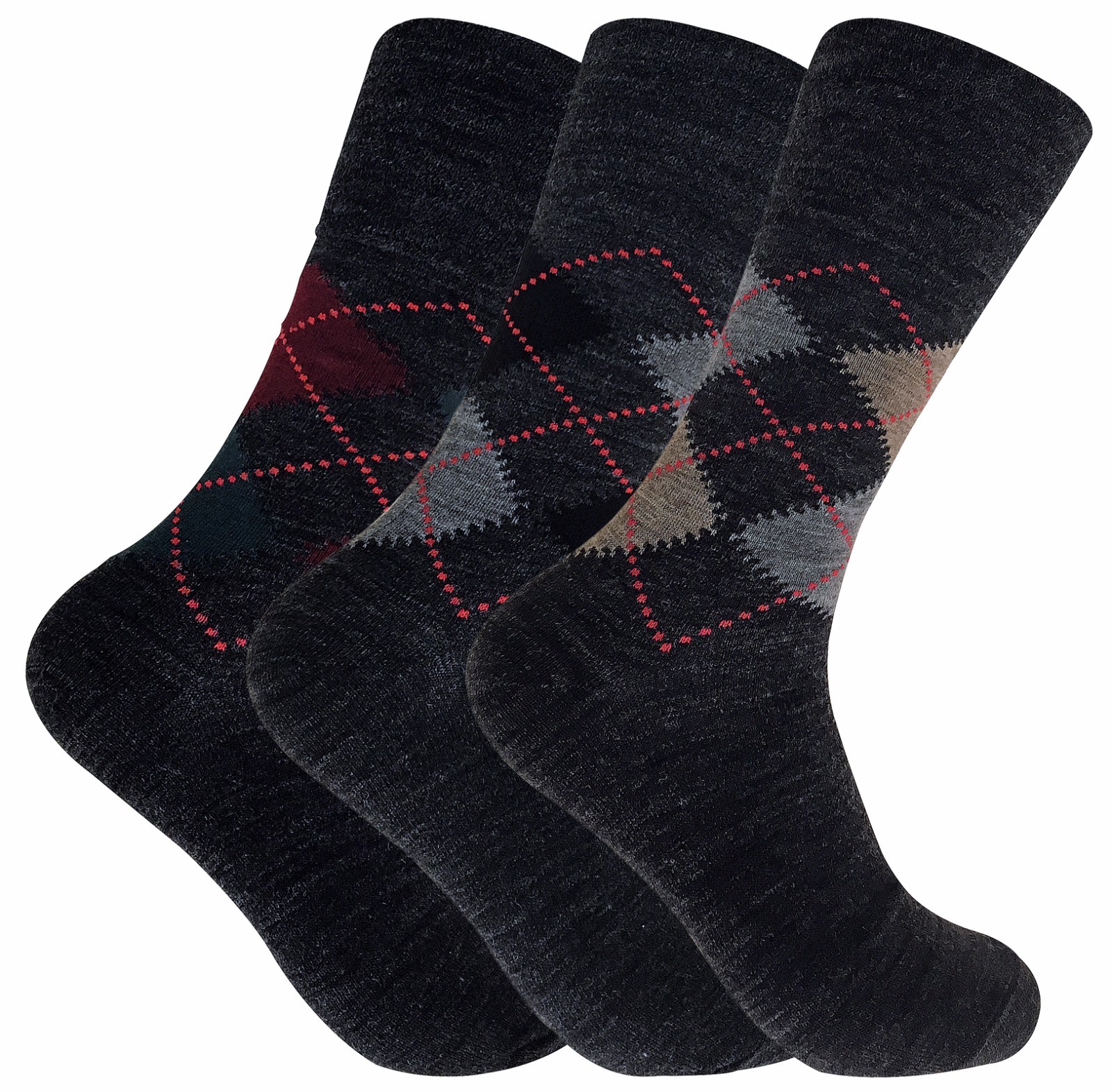 3 Pairs Mens Thin Warm Non Elastic Top Argyle Lambs Wool Hiking Walking Socks