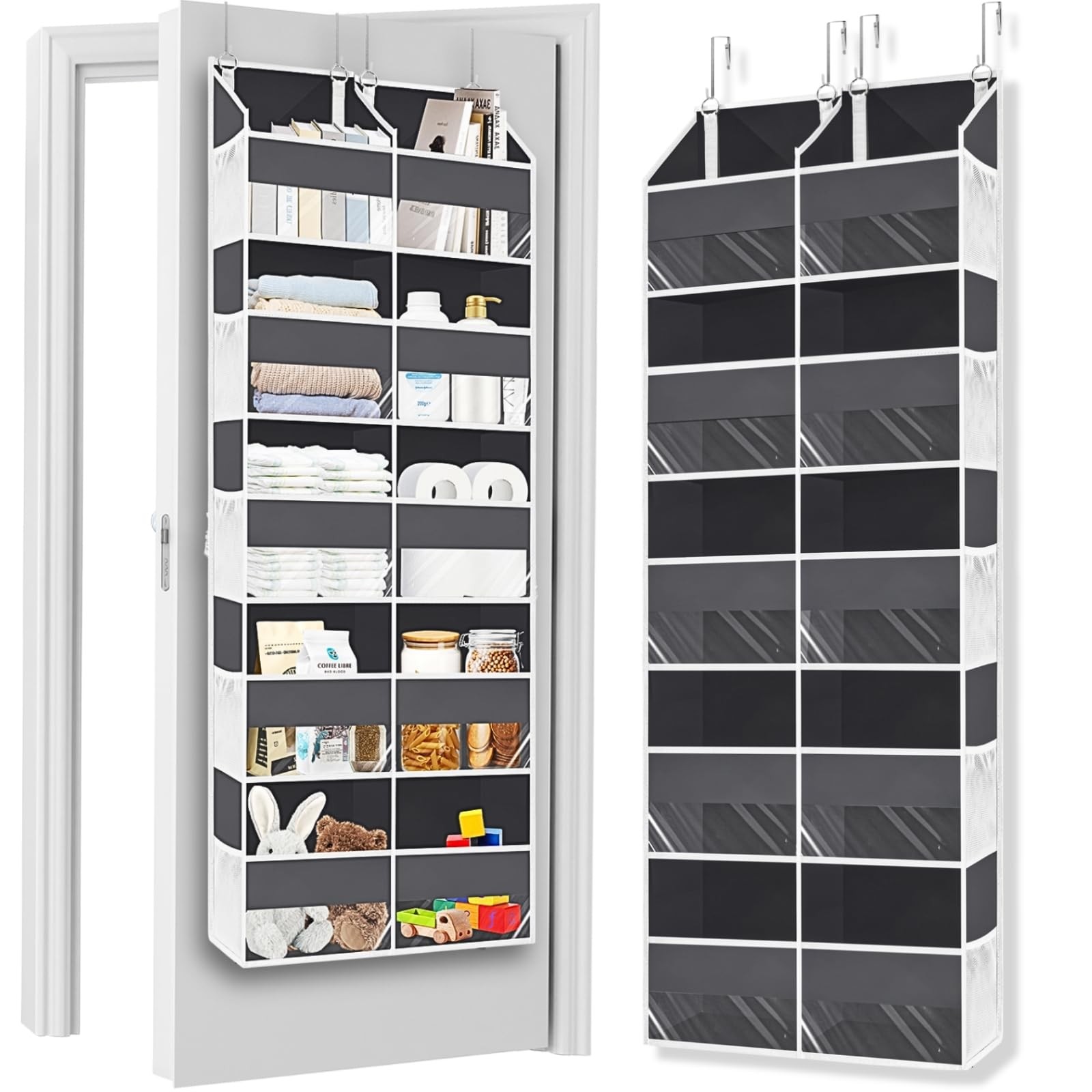 Over the Door Organizer 5 Tiers, Extra Large Behind Door Storage of 10 Compar...