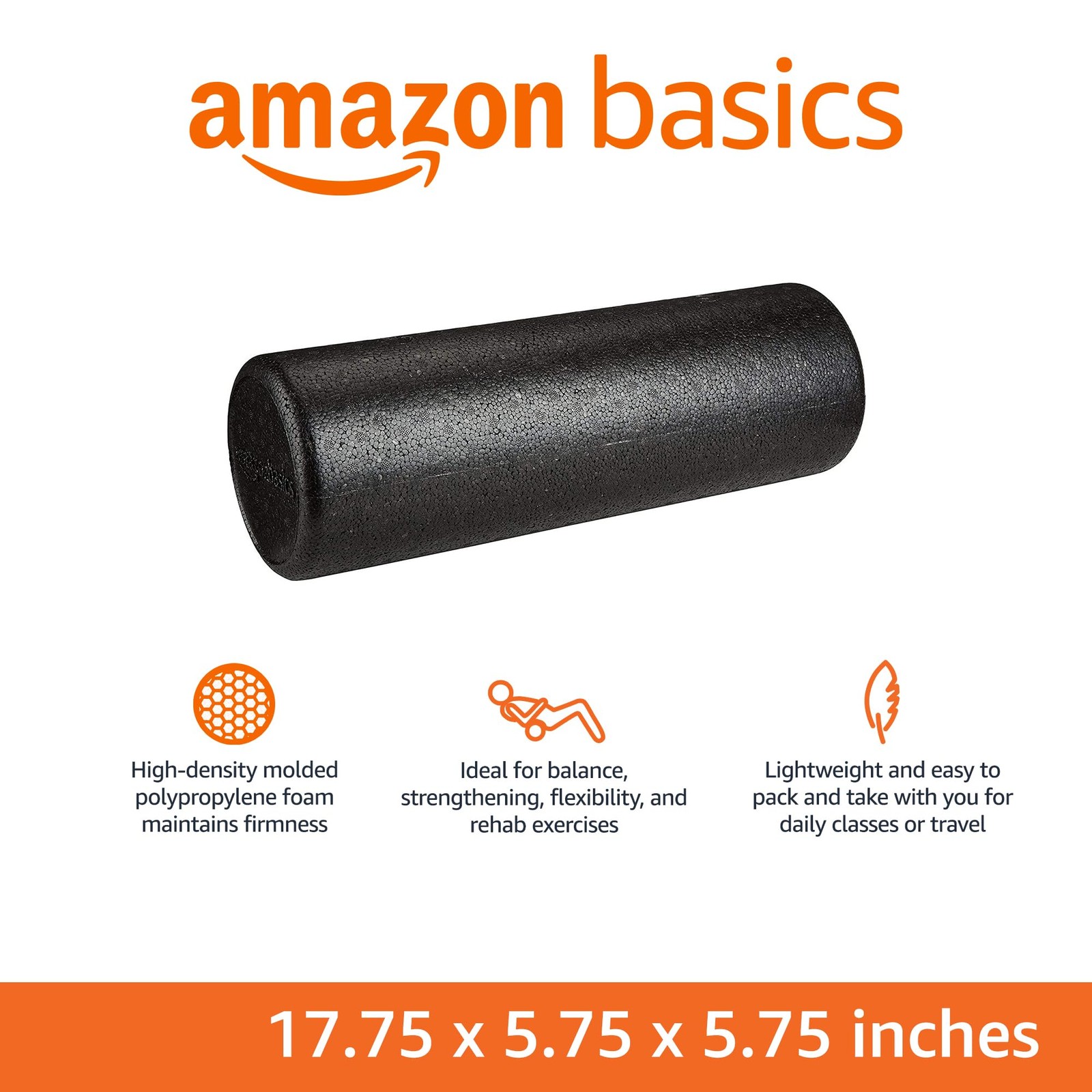 Amazon Basics High-Density Foam Roller for Exercise and 18 Inch, Black