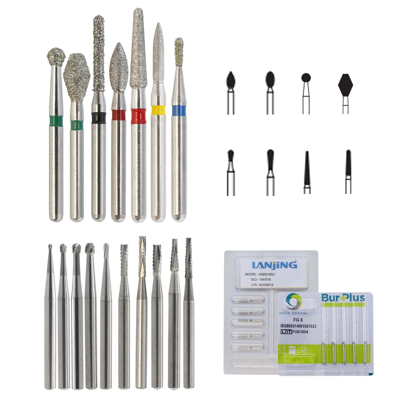 Wave Dental Carbide Bur FG Diamond Burs Football Pear Round End Taper High Speed