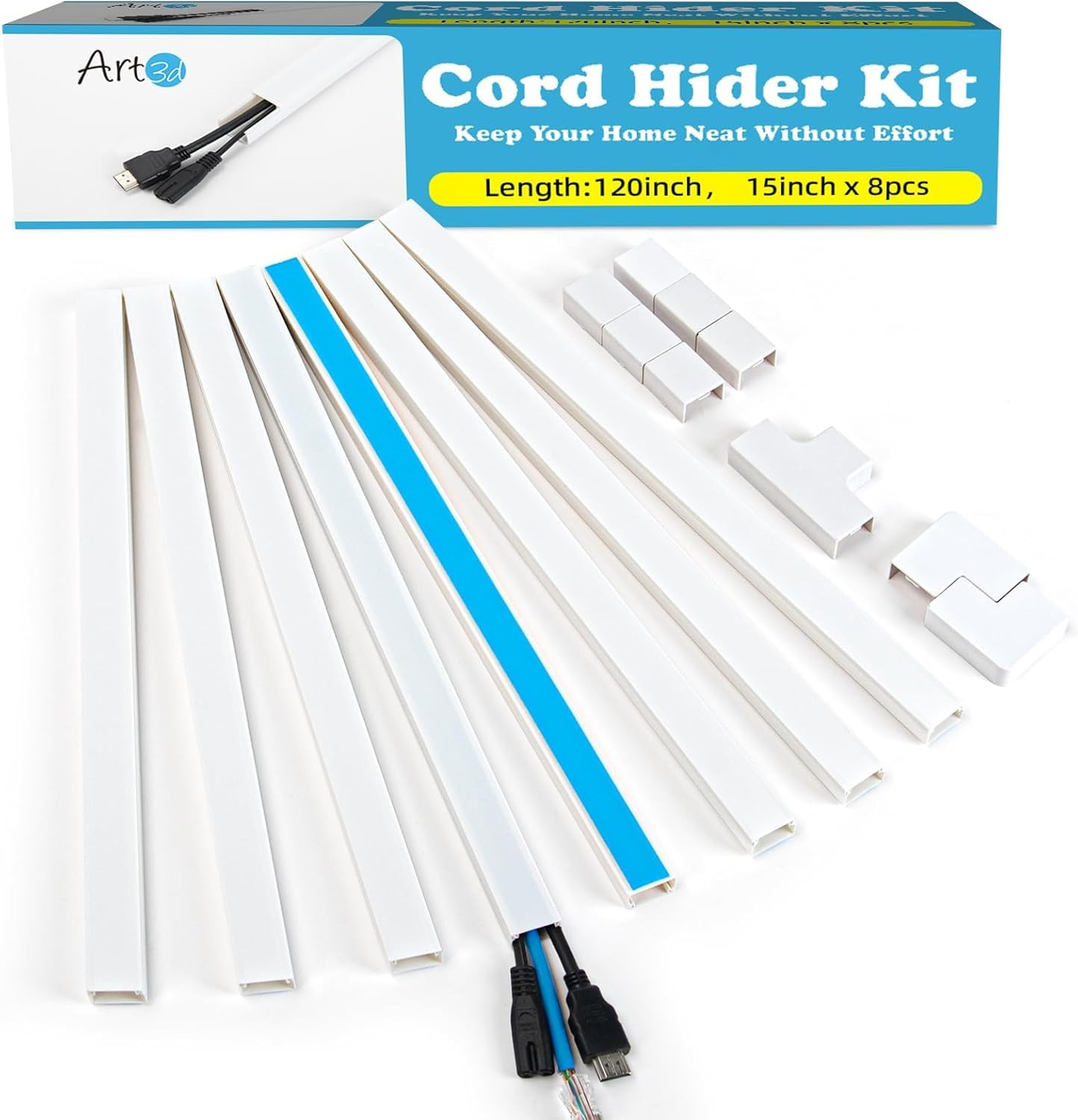 Cord Hider, 120In Cord Cover, Large Cable Hider, Self Adhesive Wire Covers for 4