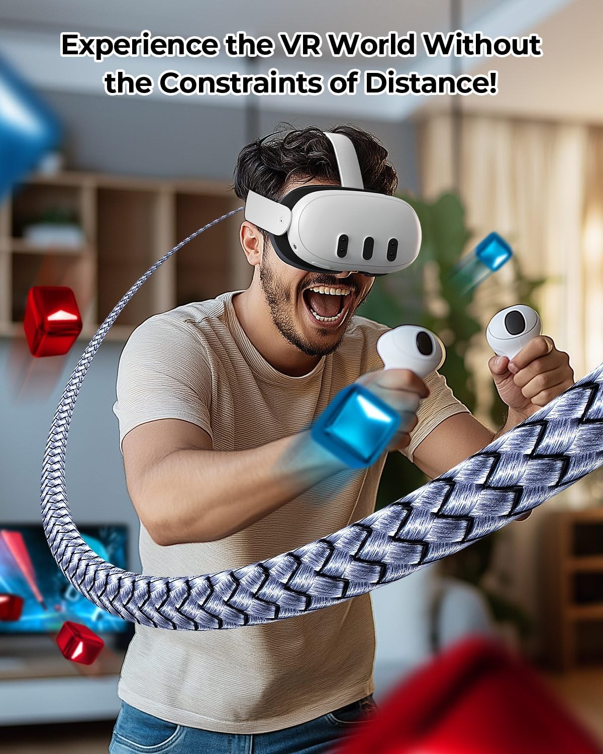 Nylon Braided 16FT Link Cable for Oculus/Steam VR - 30W Fast Charging Capability