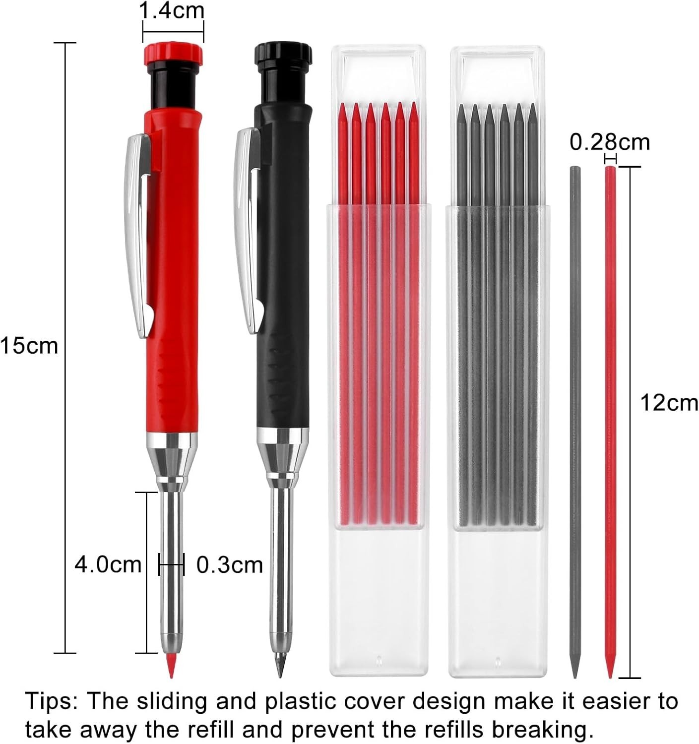2PCS Carpenter Pencils with Sharpener Heavy Duty Woodworking Tools Mechanical...