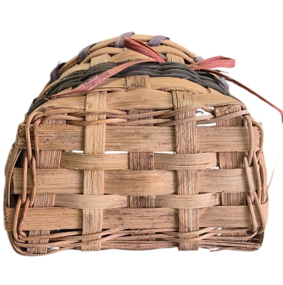 Woven Stripe Basket Dual Handle & Decorative Bow