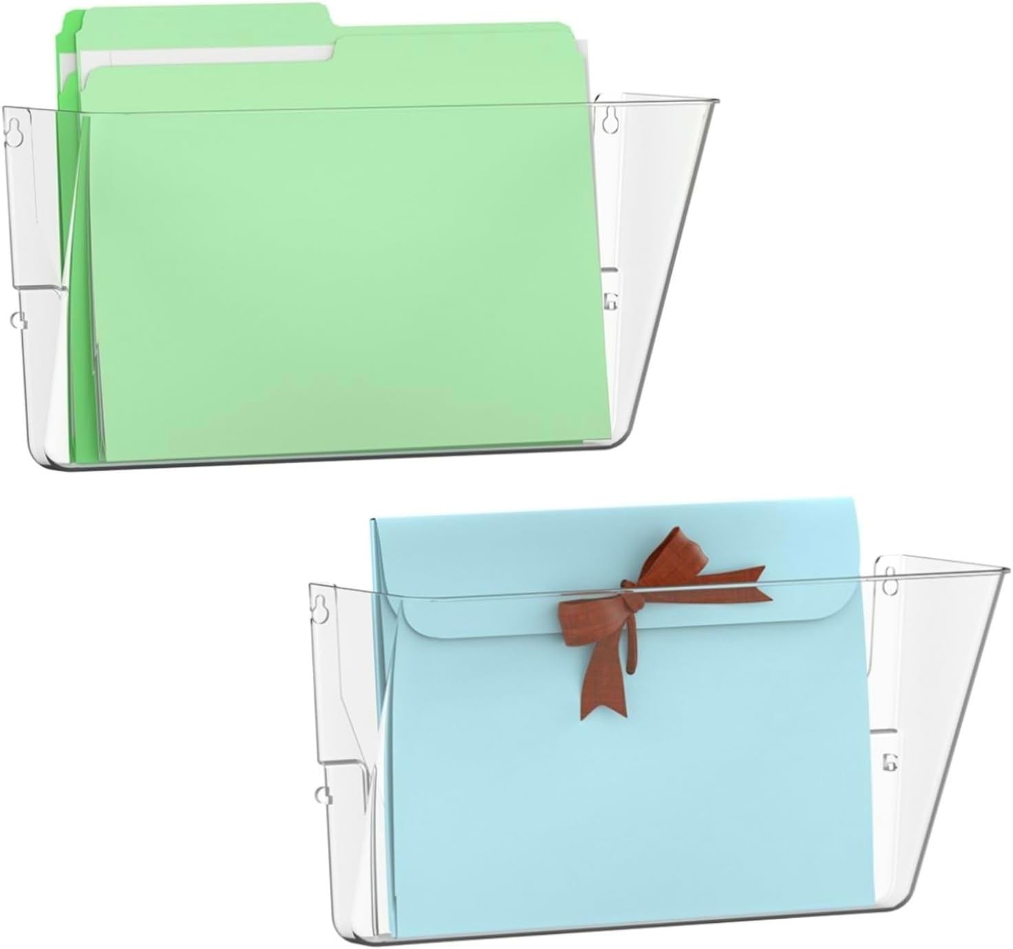 2 Pack Clear Single Pocket Wall File Holder Hanging Wall Organizer, Wall Mount M