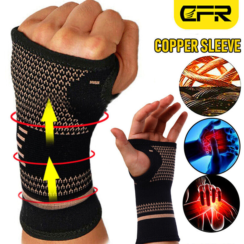 Copper Wrist Support Brace Compression Sleeve Arthritis Carpal Tunnel Hand