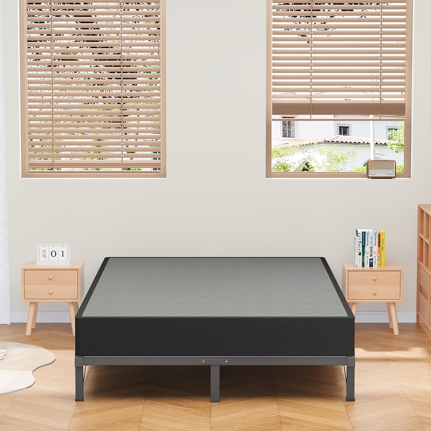 Metal Bed Frame Queen 8 Inches for Box Spring, 9-Legs Support Basics | Foldable