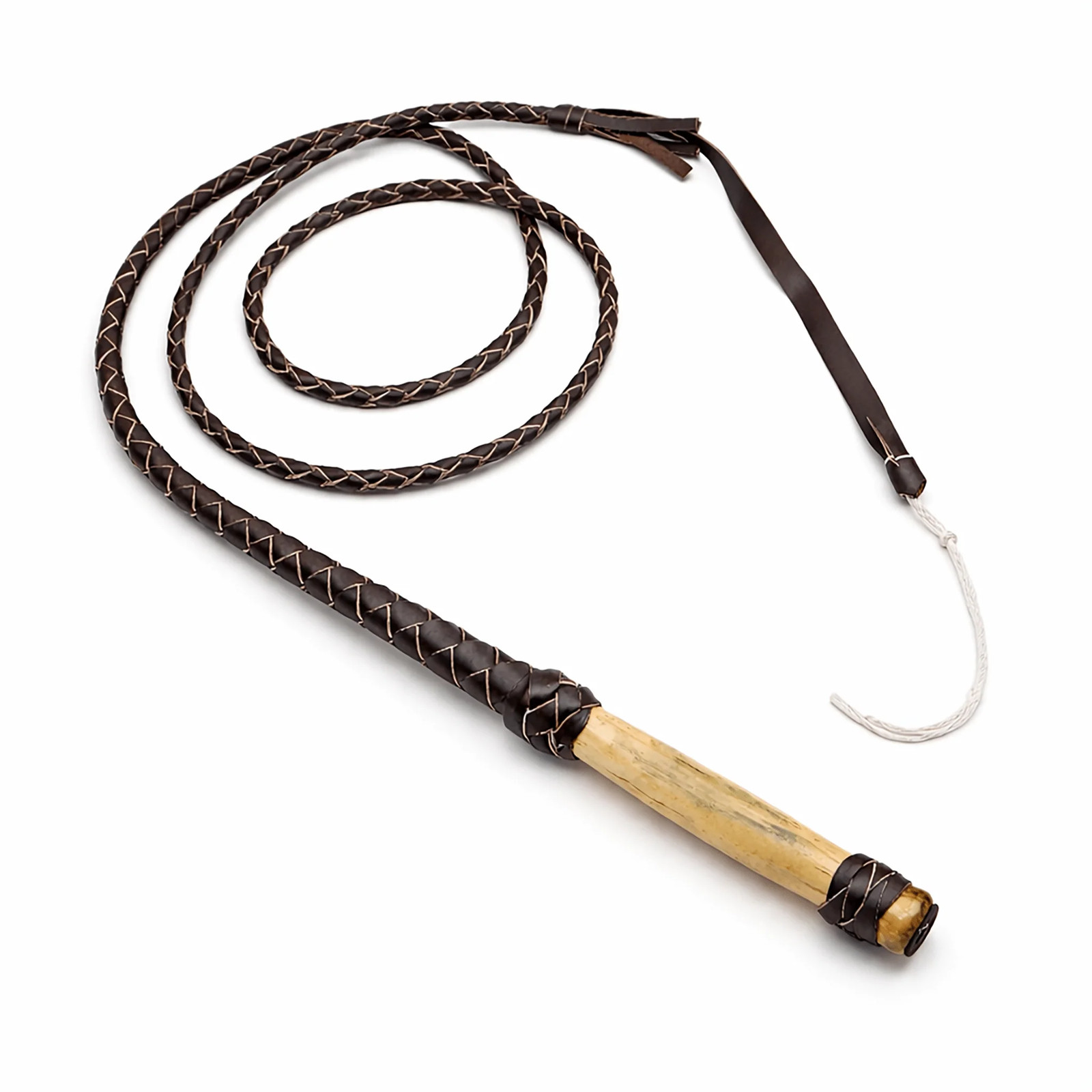 Handmade 4 ft Braided Leather Bullwhip | Swivel Wood Handle + String Popper