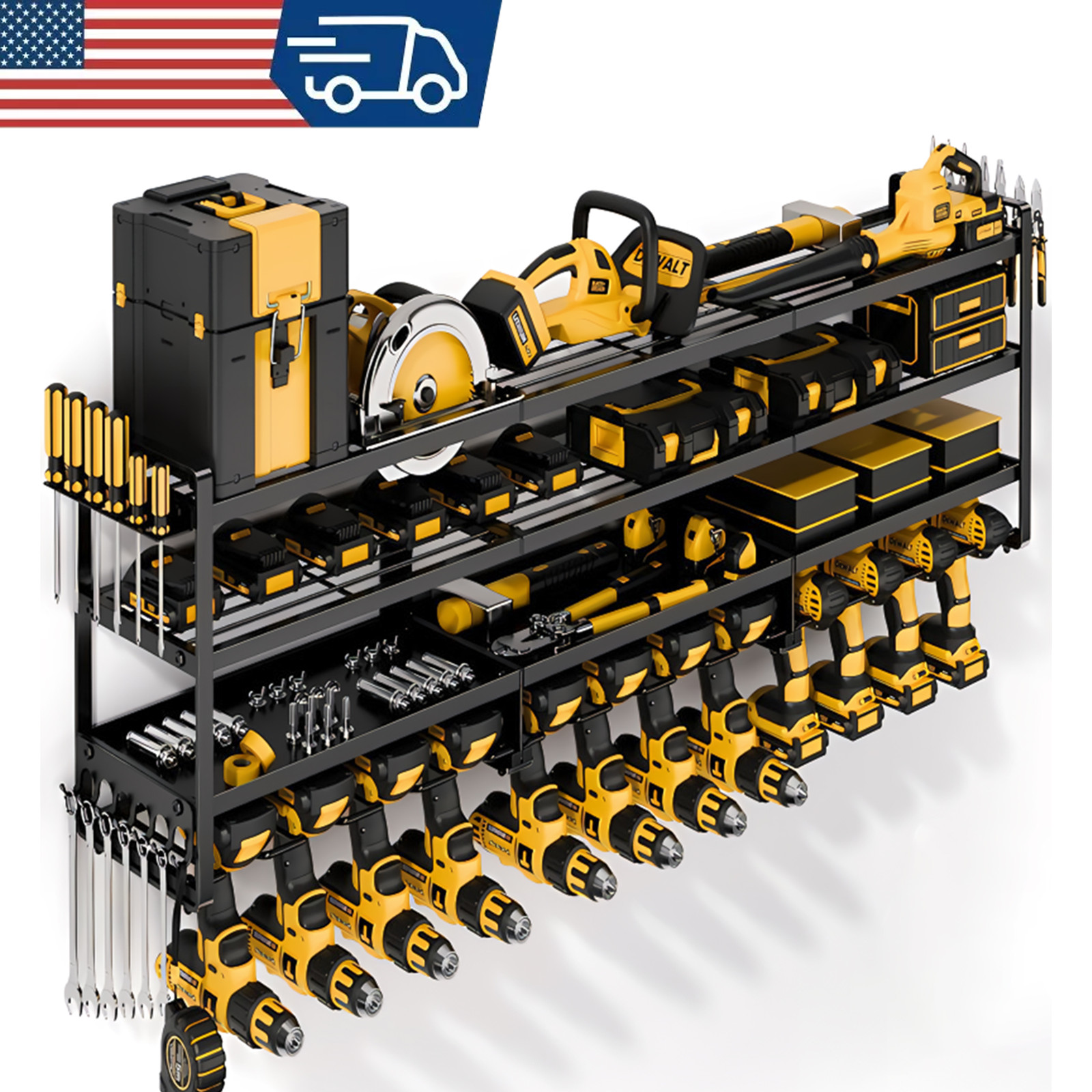 Extended Heavy Duty Power Tool Organizer 4-Tier 12-Drill Metal Tool Storage Rack