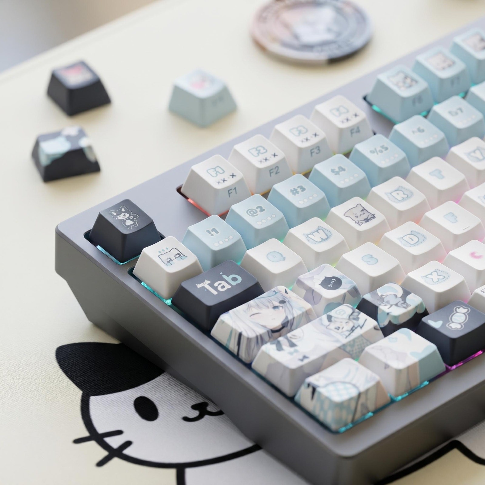 Nachoneko Vtuber PBT Keycap Set: Anime Gamer Girl Mechanical Keyboard (122 Keys)