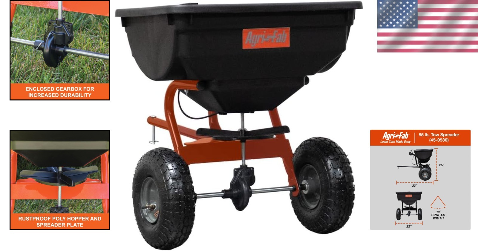 Compact 85 lb Pneumatic Tow Spreader for Effortless Lawn Maintenance