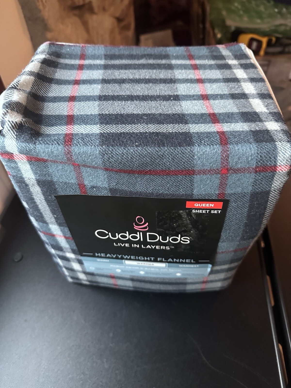 Cuddl Duds Heavyweight Flannel Sheet Set, Plaid 4pc, Sz Q or K, Brand New