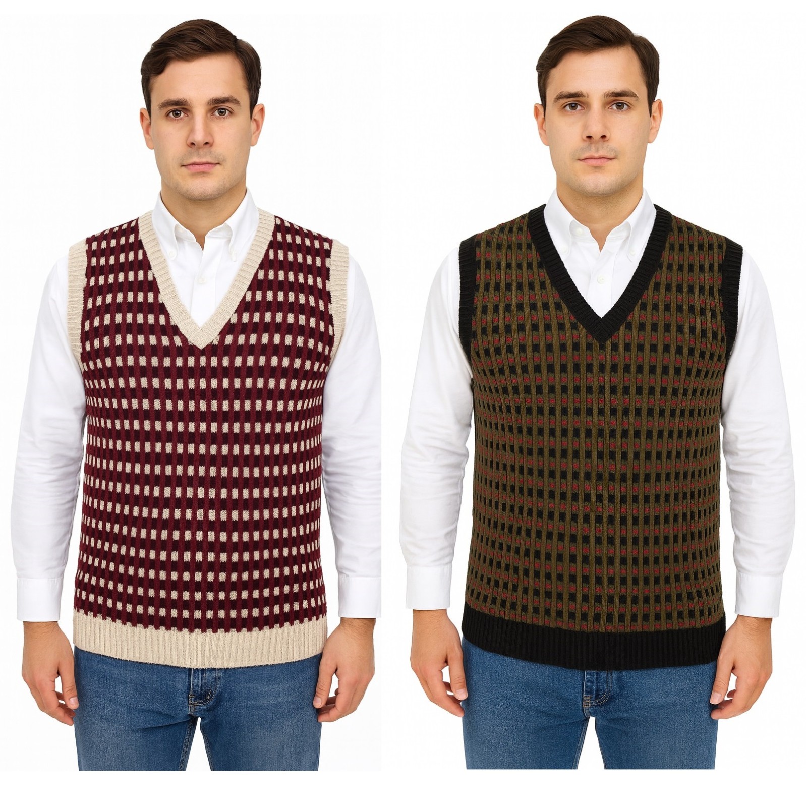 Vintage Knitted Fair isle Tanktop Mens Fairisle Jumper Sweater Tank Top 60s 70s