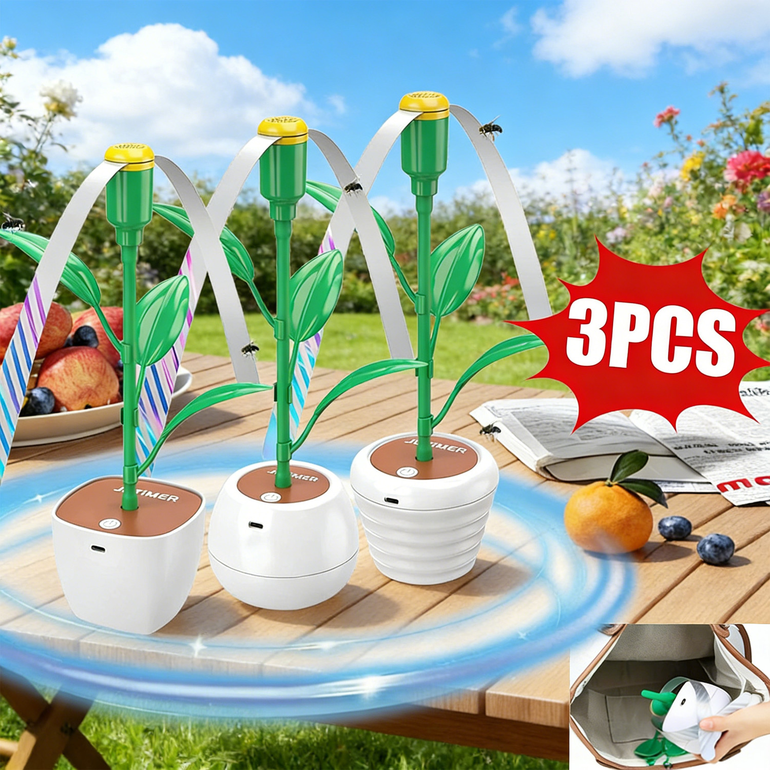 Fly Fans 3 Packs for Tables Repellent Indoor Outdoor with Soft Fan Blades Picnic