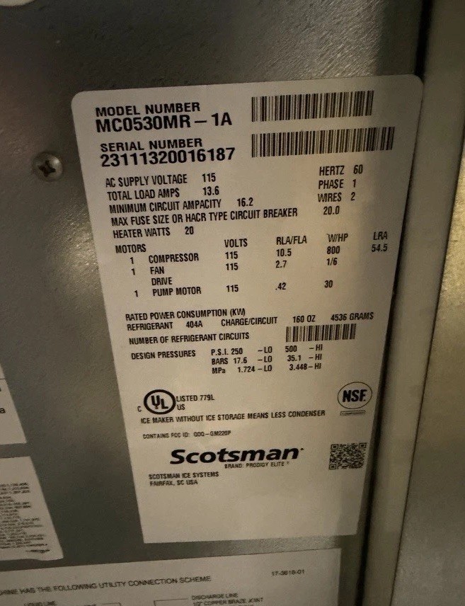 Scotsman MC0530MR-1A 30" Full Cube Ice Machine Remote Cooled, 500 lb MC0530MR