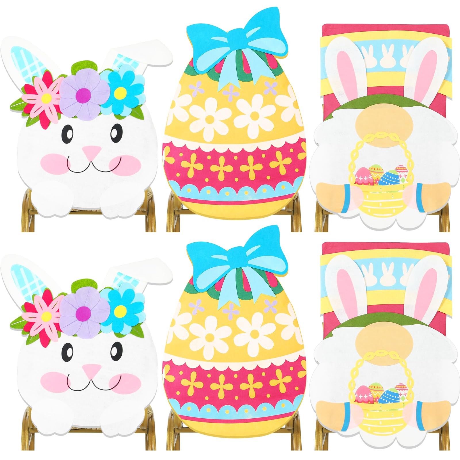 6 Pcs Easter Chair Covers Spring Flower Easter Bunny Egg Gnome Back Cover Remova