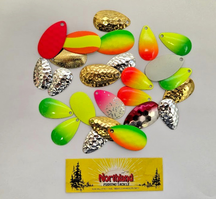 25 Indiana Northland Spinner Blades Size # 3 & 4 Assorted Colors  Free Ship! NOS