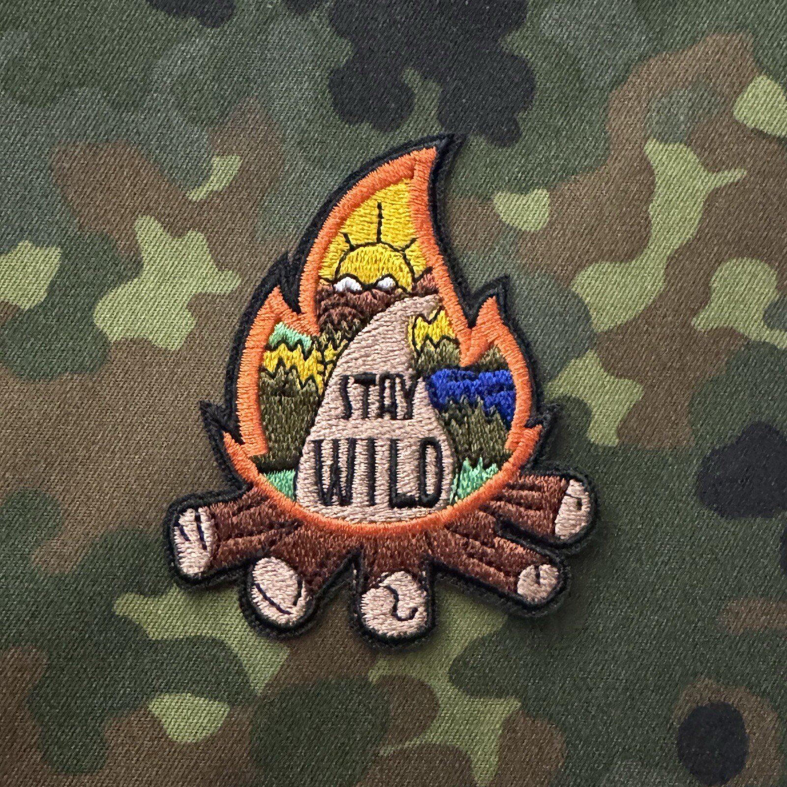 🔥 STAY WILD Embroidered Morale Patch Iron-On/Sew-On CAMPING HIKING CAMPFIRE