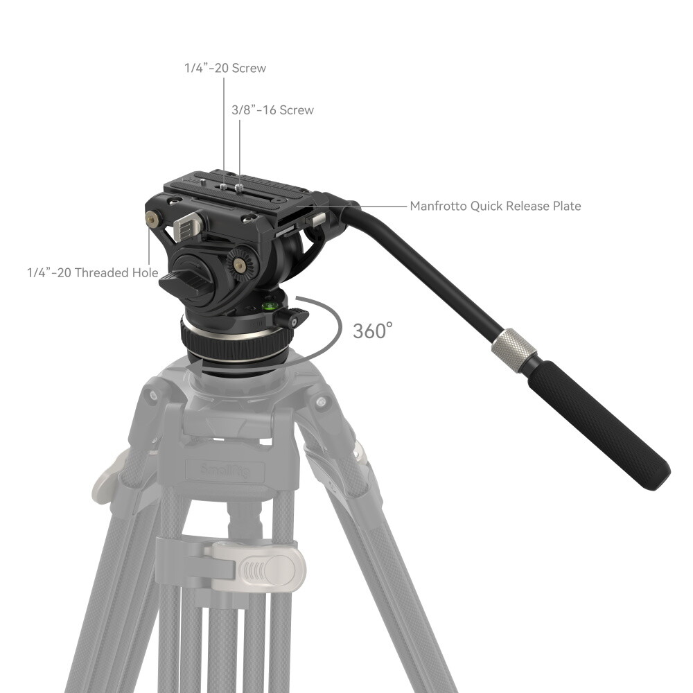 SmallRig DH10 Heavy Duty Tripod Fluid Video Head w/ Flat Base &Adjustable Handle