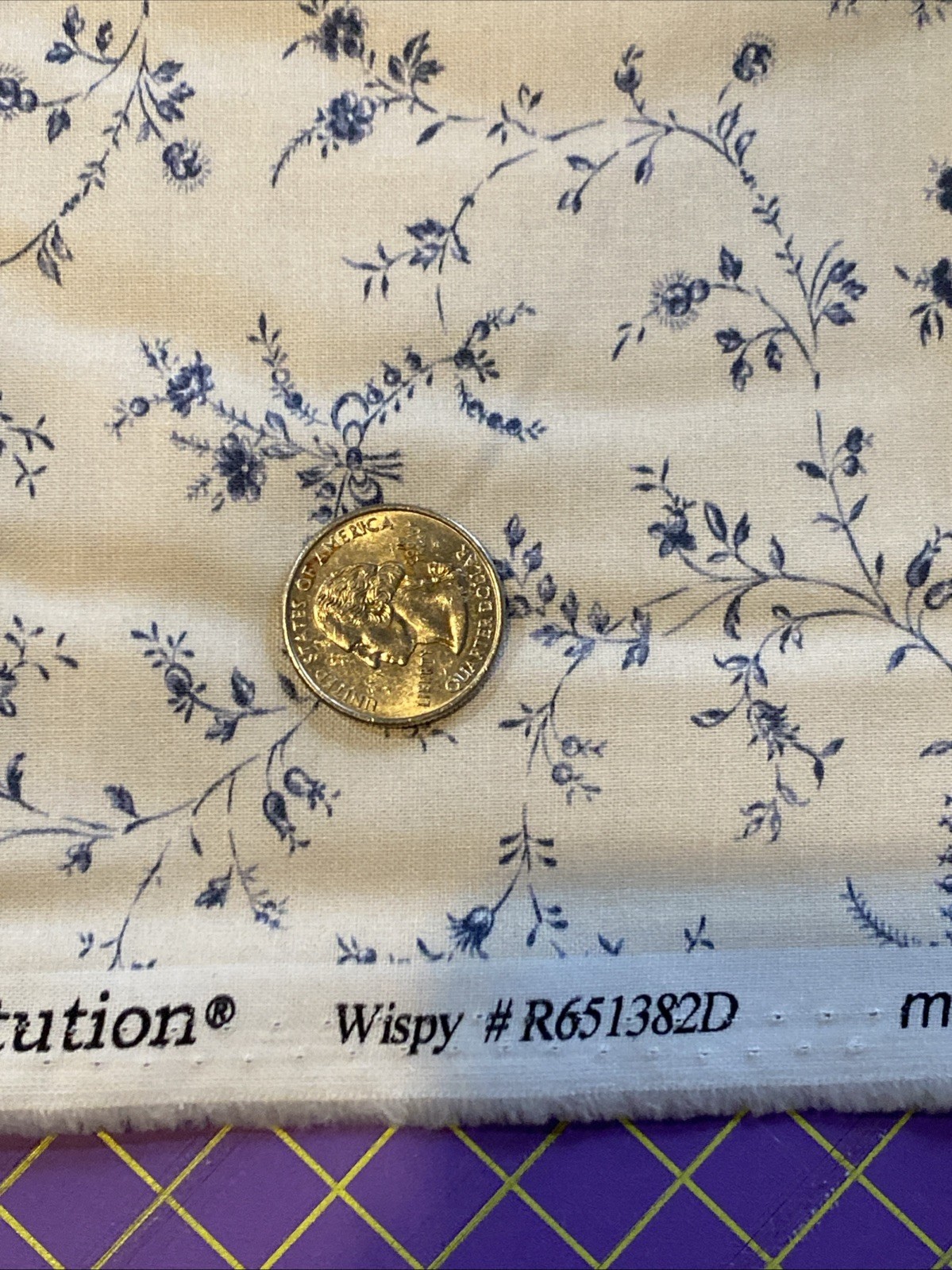 1800's Reproduction cotton Marcus Fabrics Freedom Rings Blue Wispy On Cream 1382