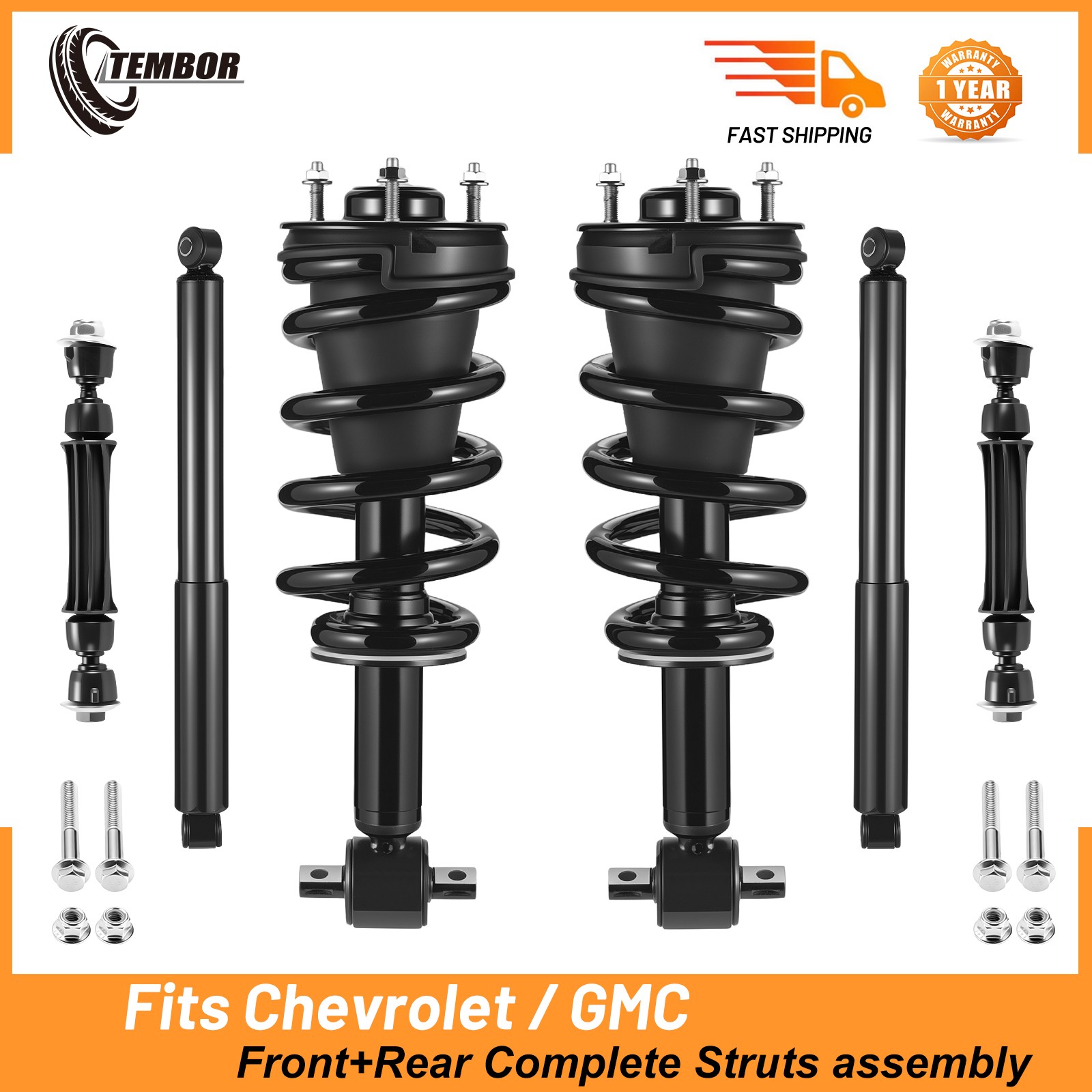 6PC Front Struts Rear Shocks Sway Bar Links For 07-18 Chevy Silverado GMC Sierra