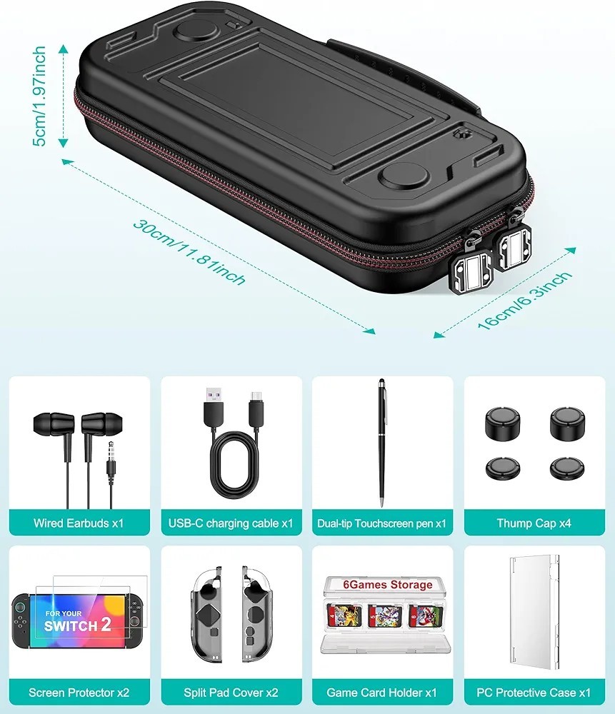 8-in-1 Bundle Kit for Switch 2 Accessory Storage Switch Carrying Case Hard Shell