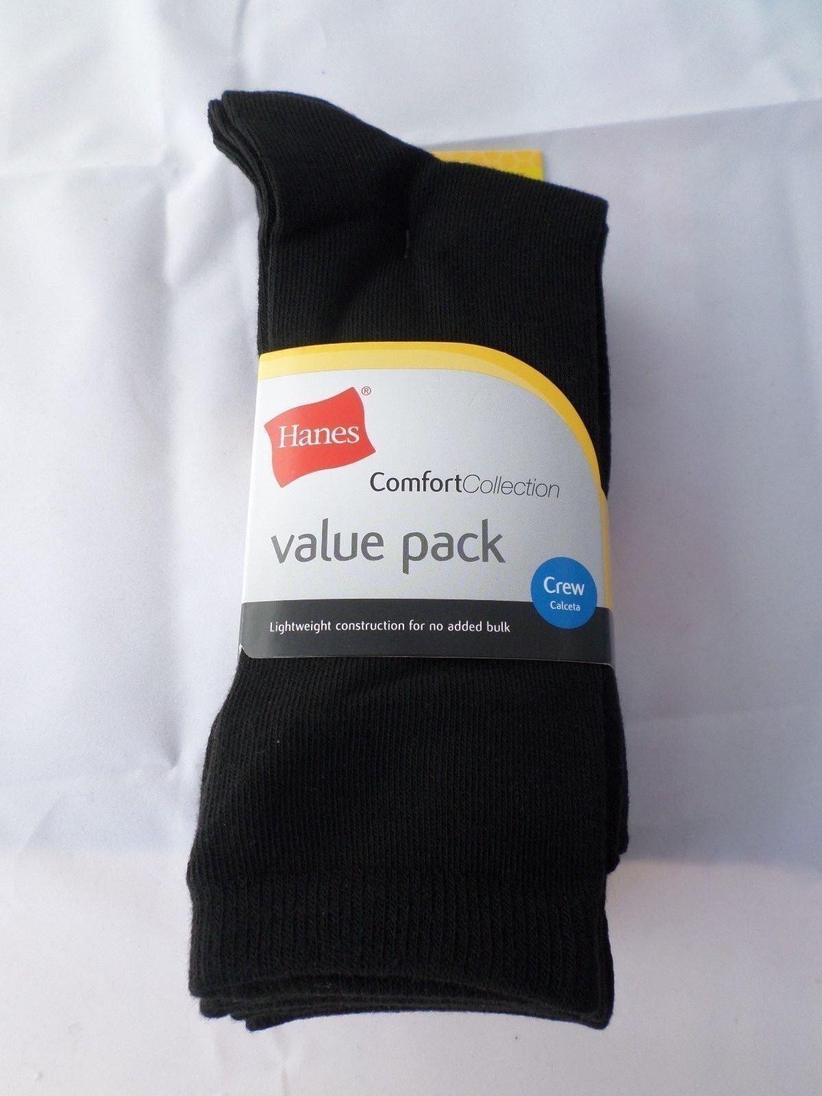 5 Pack Hanes Crew Comfort Collection Value Pack Socks Black Great Quality!! 8-12