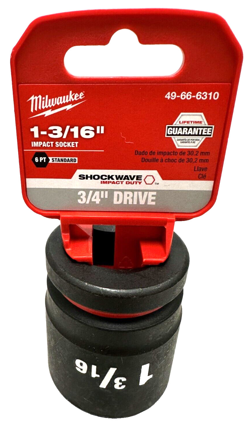 Milwaukee 49-66-6310 3/4" Drive Standard Length Impact Socket 1-3/16" 6 Point