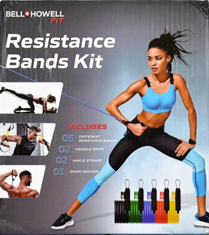 Bell + Howell 5 Levels Fitness Resistance Bands Loop Set w/ Bag Kit Workout NIB