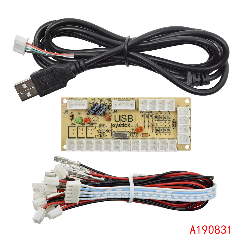 Zero Delay LED Arcade MAME Encoder USB To PC 5Pin Joystick PCB Module + Cables