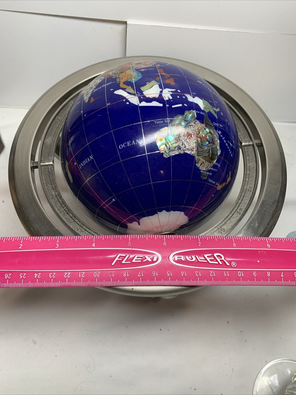 Polished Stone Globe in 360° Rotating Brass Frame