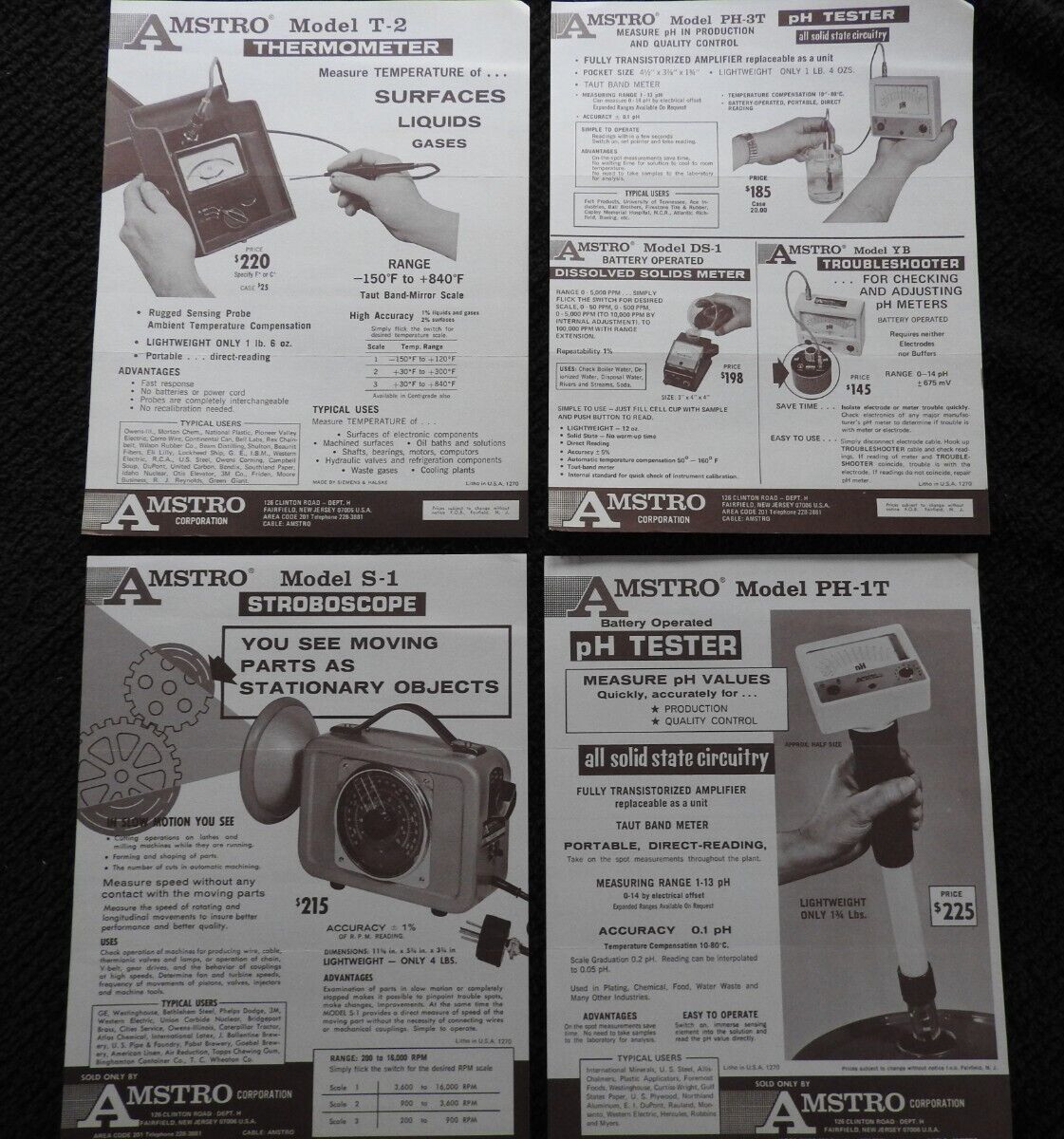 1970 Amstro Corporation PH Tester Stroboscope Engineering Brochures Fairfield NJ