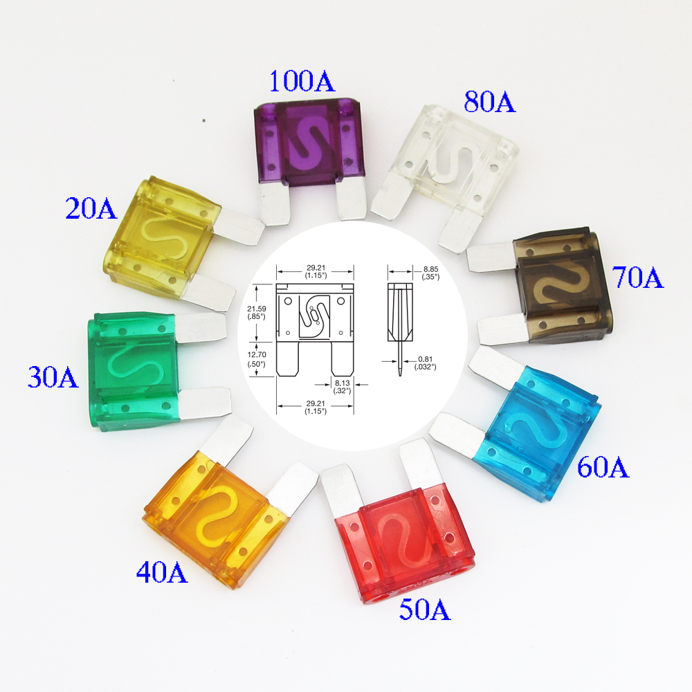 10pcs Car Truck Large size Blade Low Profile Fuse 20/30/40/50/60/70/80/100 Amp
