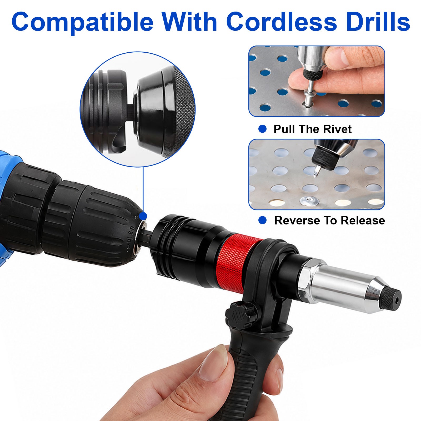 Electric Rivet Nut Gun Adapter for Cordless Drill Riveting Riveter Insert Tool