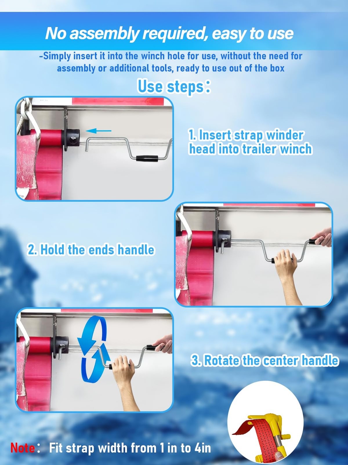 Heavy Duty Winch Strap Winder for Flatbed Trailer, Solid Steel Winding Straps...