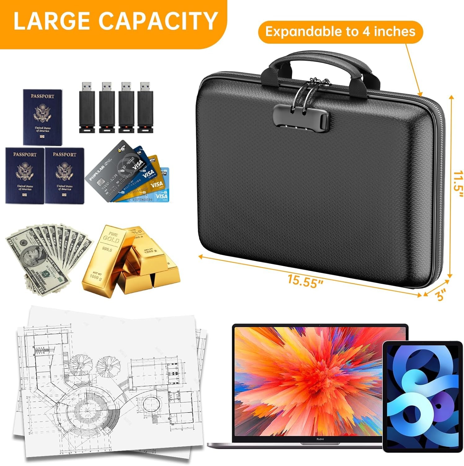 DocSafe Fireproof File Organizer with Lock for Important Documents