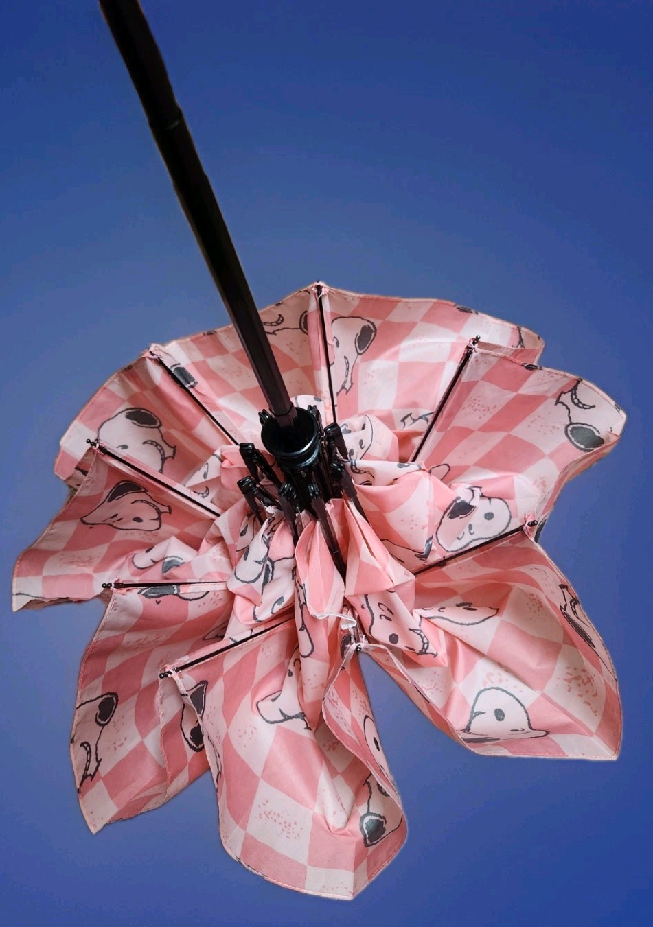 Peanuts Snoopy Umbrella Auto Open And Close Checkered Pink With Sleeve