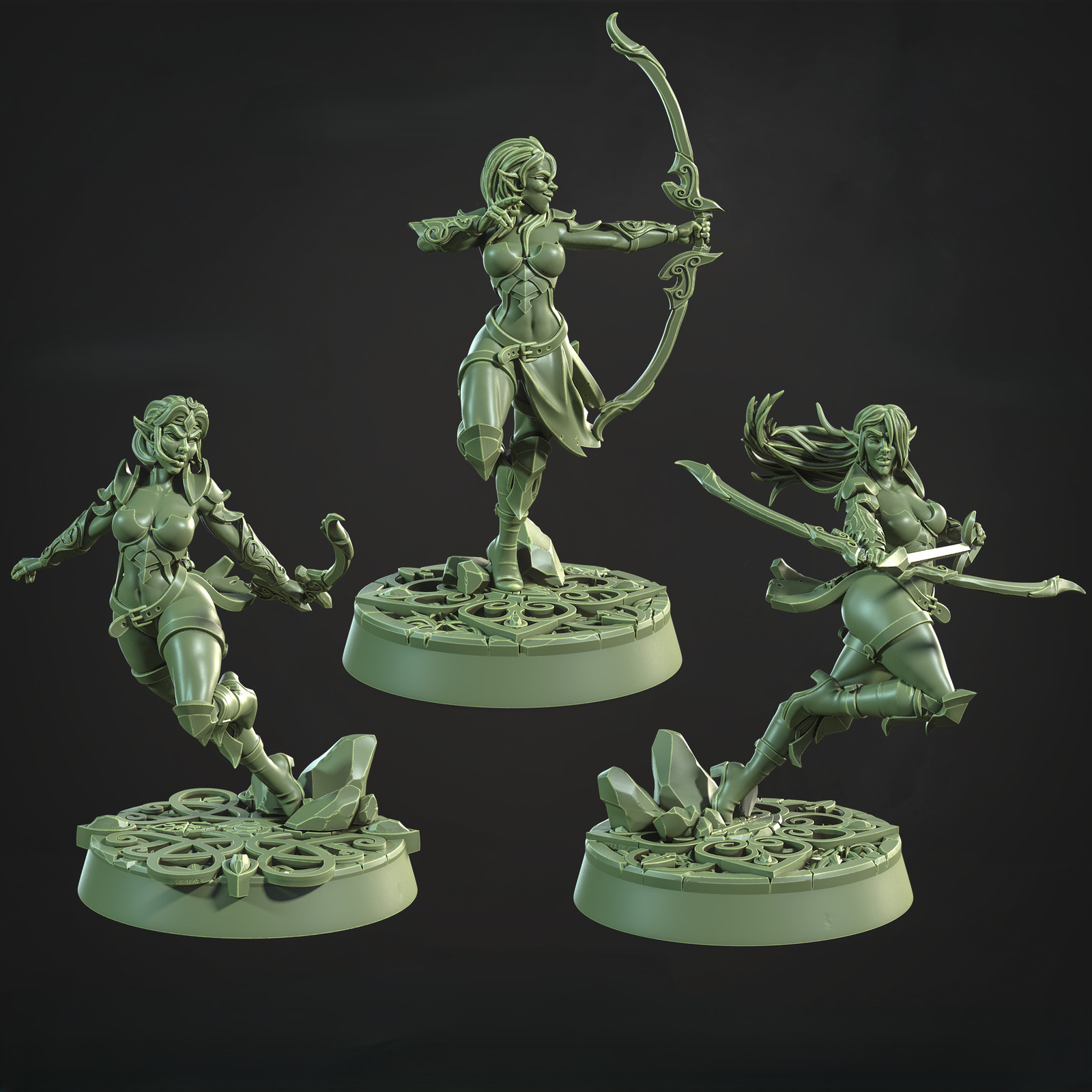 CastnPlay #834 Moonflower Elven Archers (3 Miniatures) - no Base - 32mm
