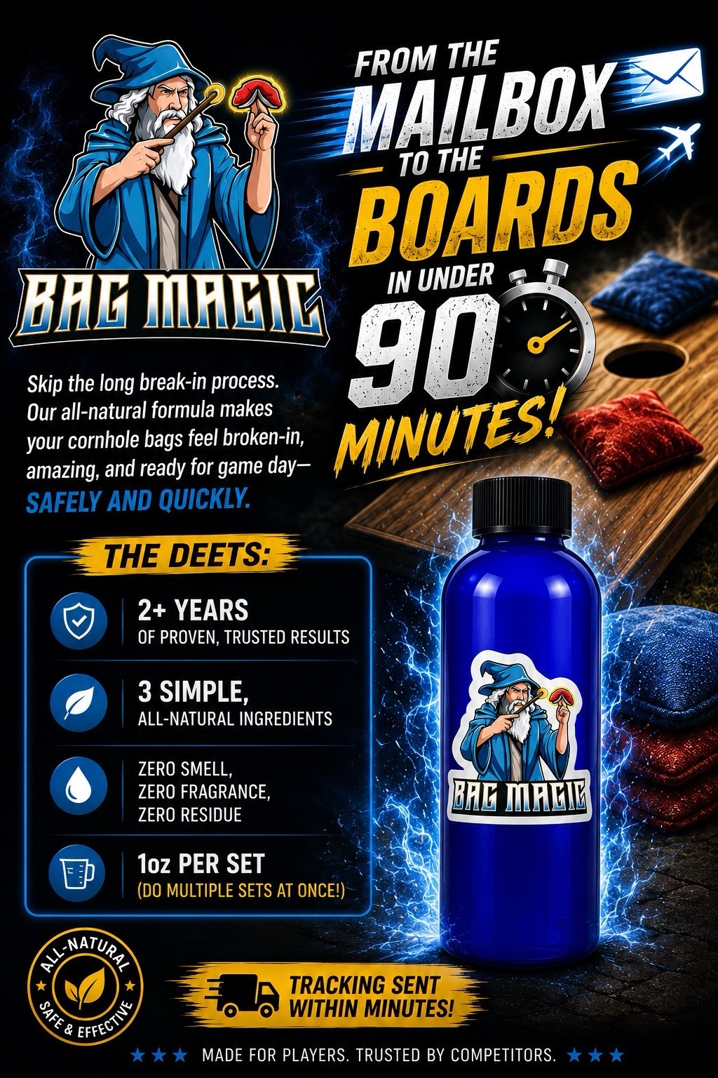 Bag Magic cornhole bag break in solution kit!! 1-4oz bottle 4 sets all natural!