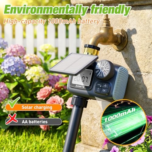 Solar Sprinkler Timer, Solar & Type-C Rechargeable Water Timer for Garden