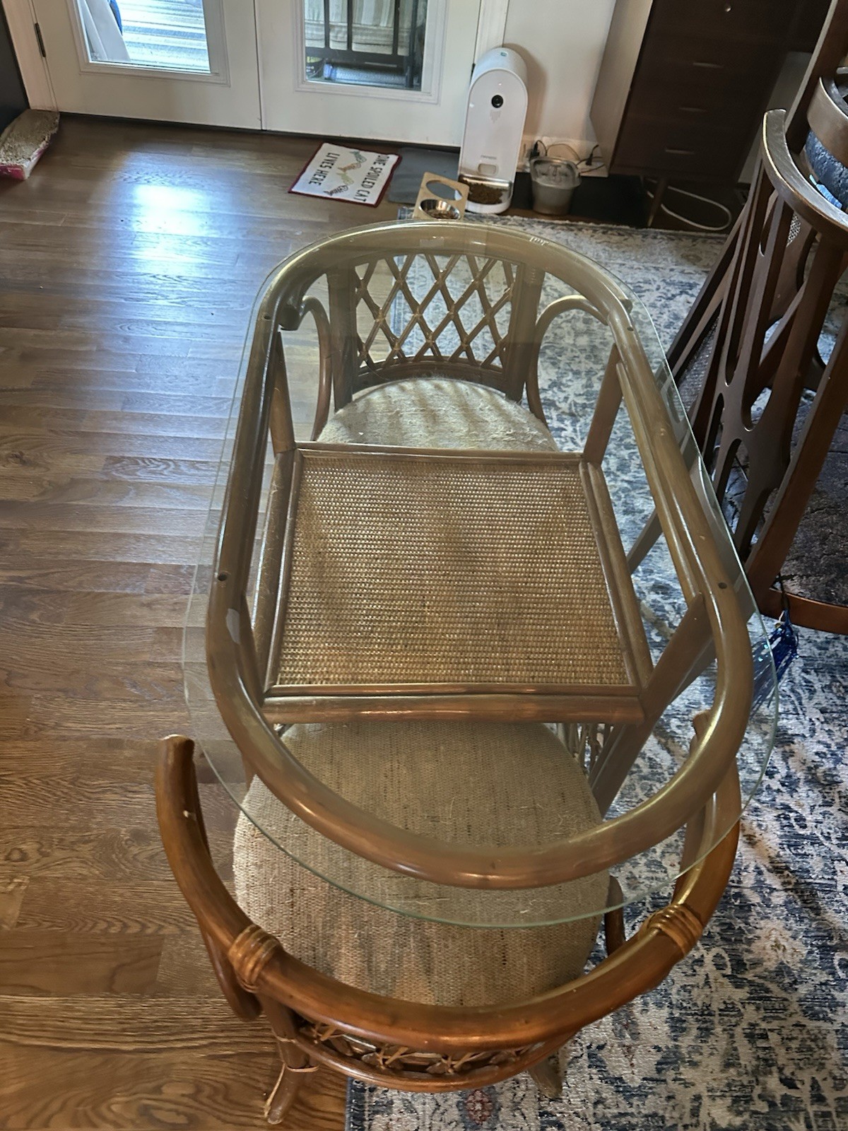 Mid Century 70s Vintage 3PC Bamboo and Rattan Honeymoon Bisto Set Table Chairs