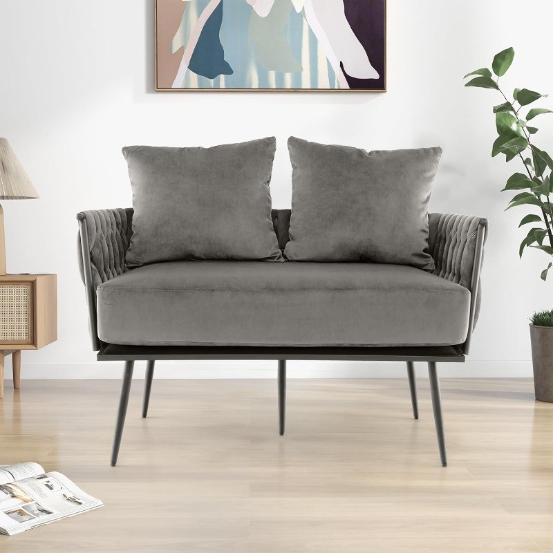 Loveseat Upholstered 2 Seat Sofa Couch with Dutch Velvet Woven Back and Arms