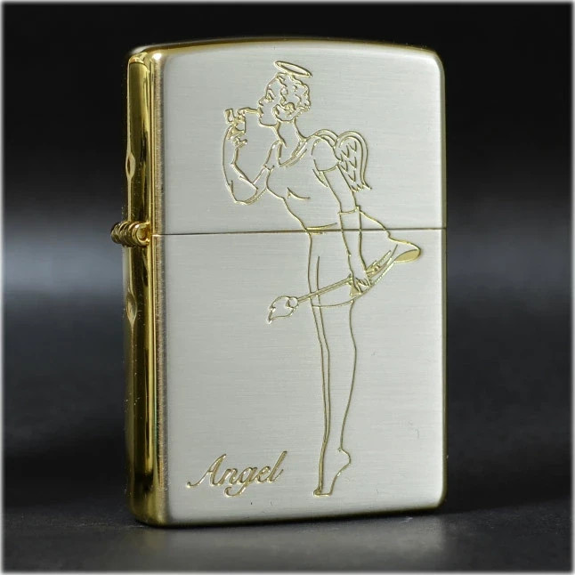 Zippo Oil Lighter Windy Angel Girl Devil Double Sided Silver Gold Brass JP New