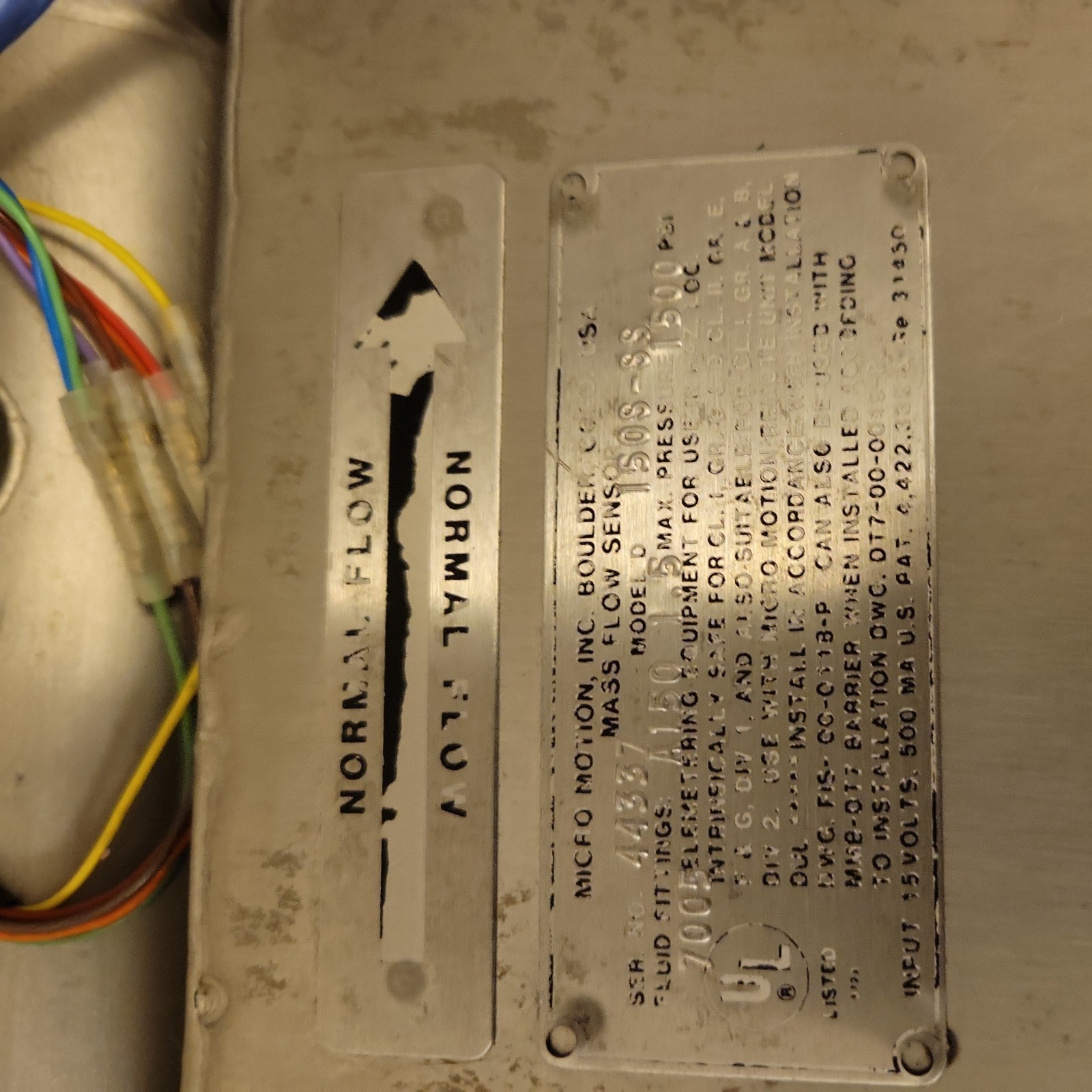Micro Motion D-150S-SS Mass Flow Sensor 1500 PSI max
