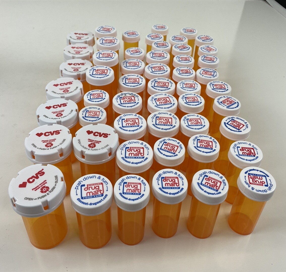 Lot 50 Empty Amber Prescription Rx Pill Bottles Art Crafts Fishing Medicine