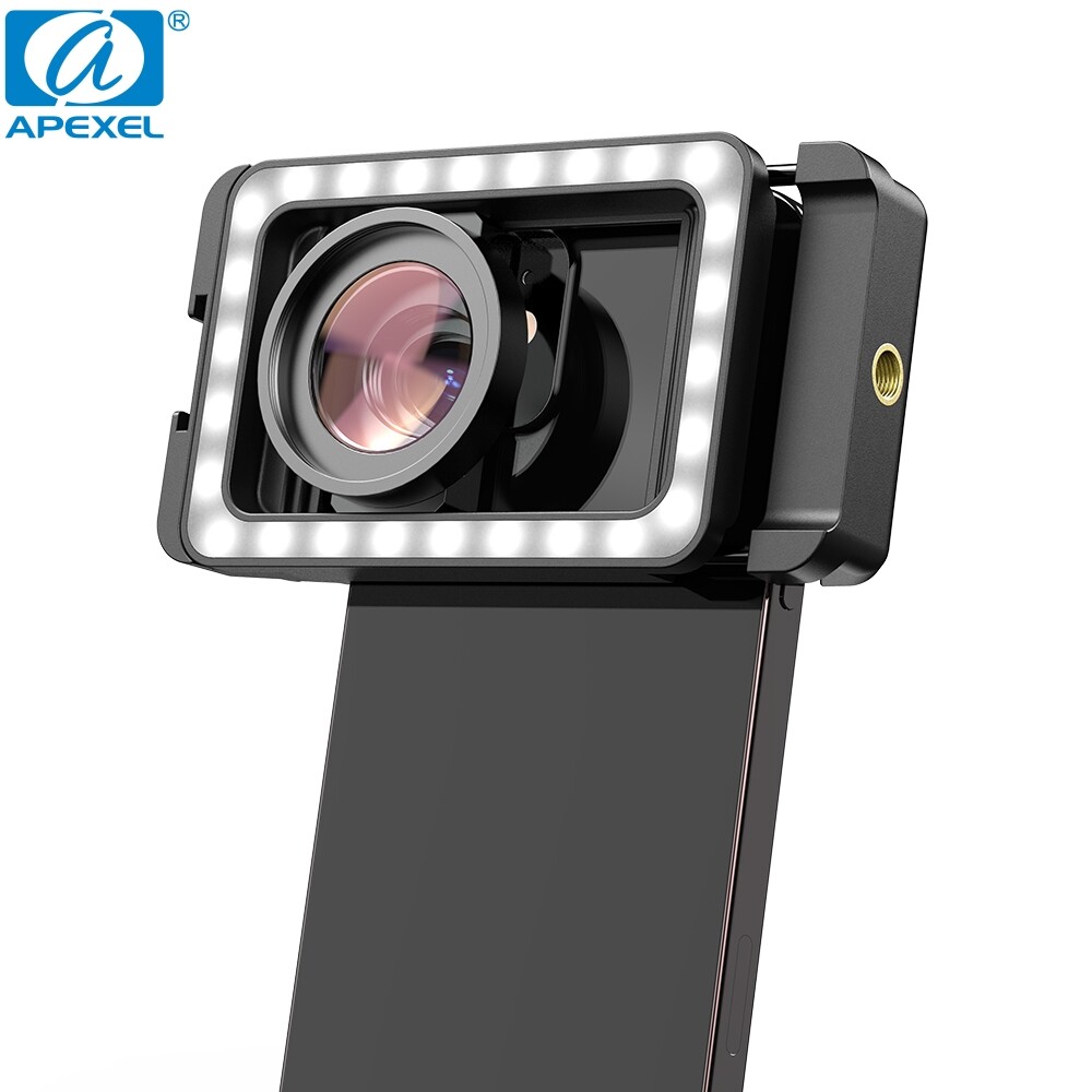 APEXEL 2in1 15X Phone MacrLens with LED Fill Light 17mm Thread Lens Adapter USB