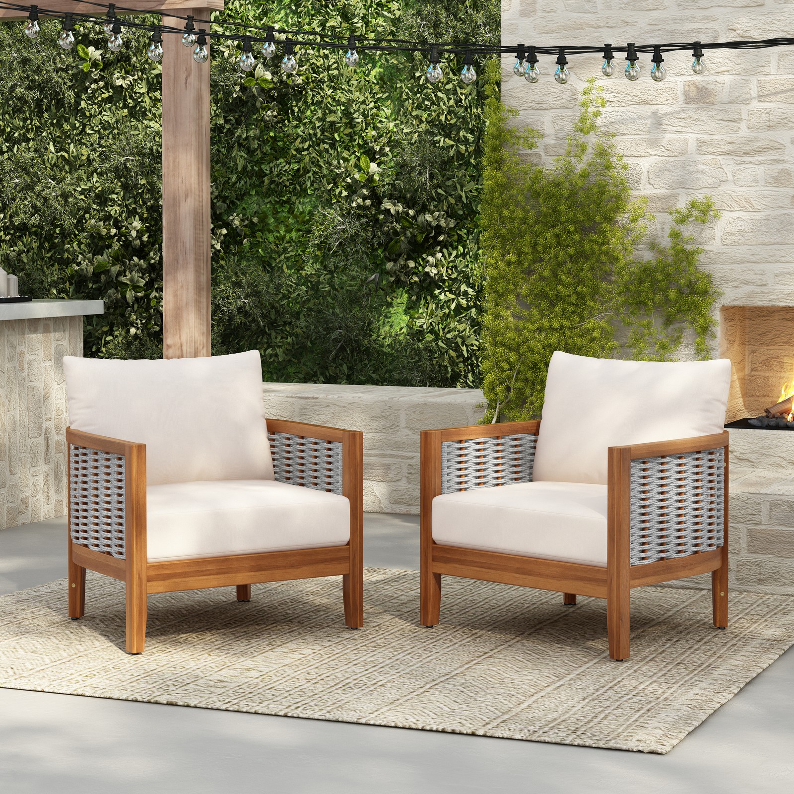 Outdoor Patio Armchair w/ Cushions for Garden, Porch - Acacia Wood, Tub Design