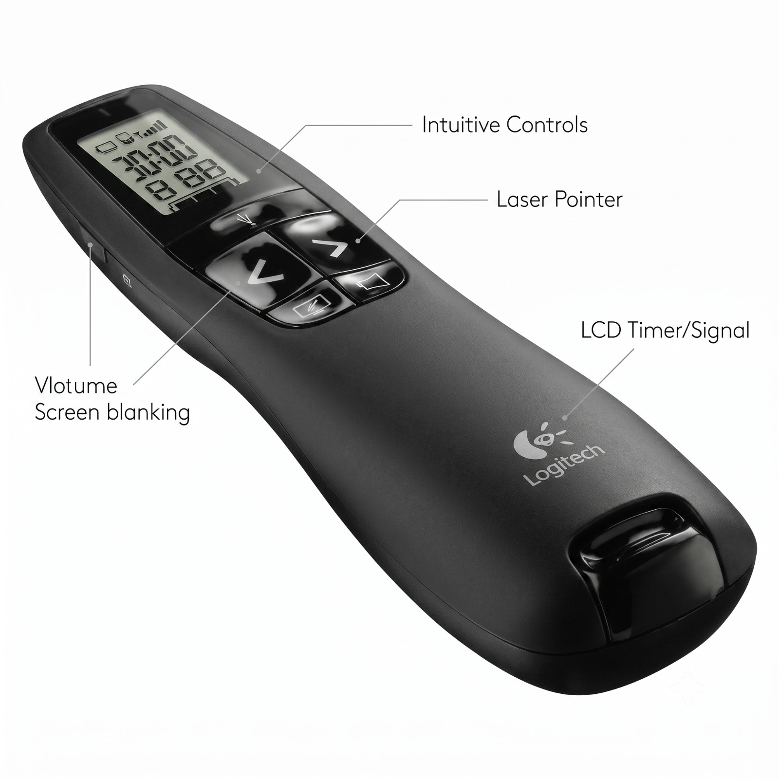 Logitech R800 Wireless Laser Presentation Remote w/LCD Display 100 ft Range Matt