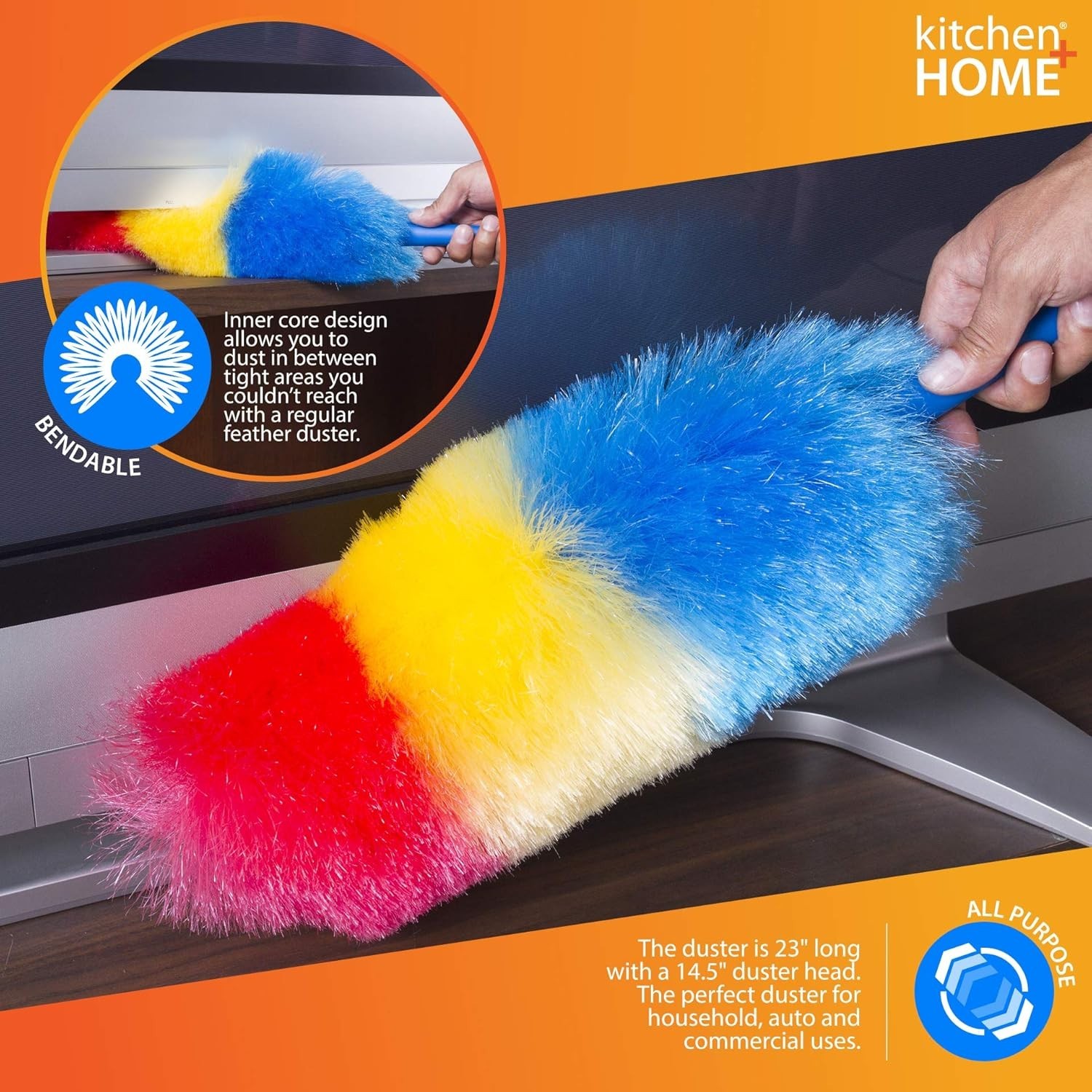 Kitchen + Home 23” inch Rainbow Static Duster - Electrostatic Feather Duster ...