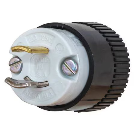 Bryant 7465N Midget Locking Plug, Ml1-15P, 15 A, 125V Ac, Single Phase, 2 Pole,